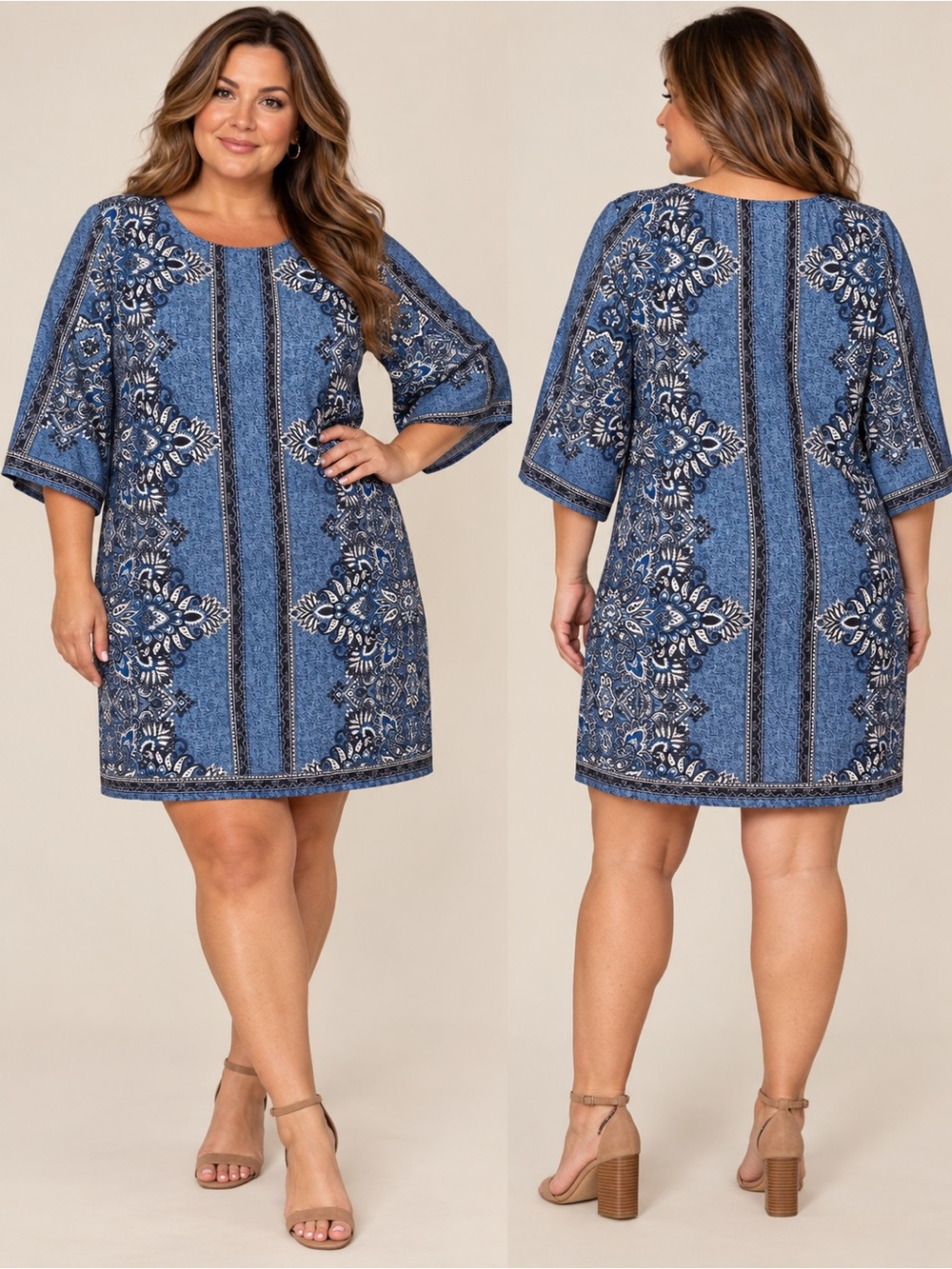 Studio One Blue Paisley-Stripe Shift Dress